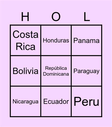 Capitals And Countries Bingo Card