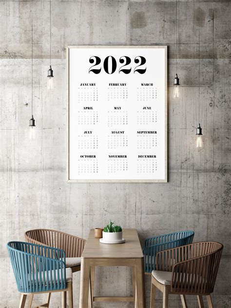 2022 Calendar Large Wall Calendar Poster Minimal Calendar Etsy