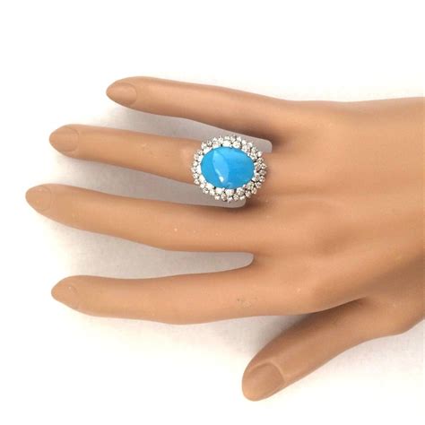 Turquoise And Diamond Ring In K White Gold Etsy
