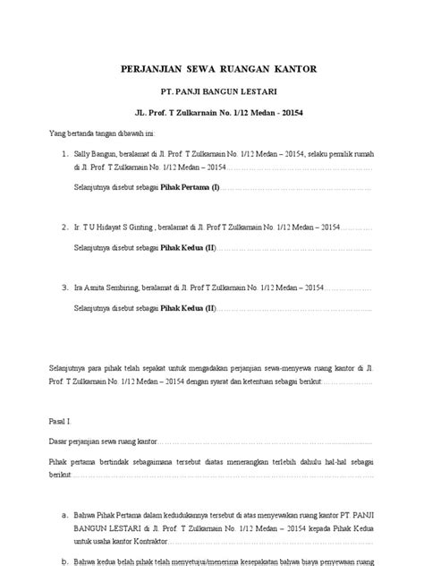 Kumpulan contoh surat perjanjian yang baik dan benar seputar. PERJANJIAN SEWA RUANGAN KANTOR