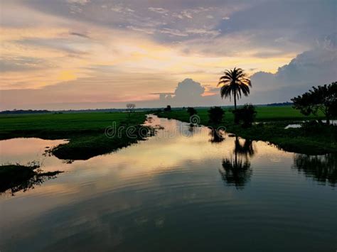 Beautiful Sunset Scenery In The Village Of Bangladesh Stock Photo