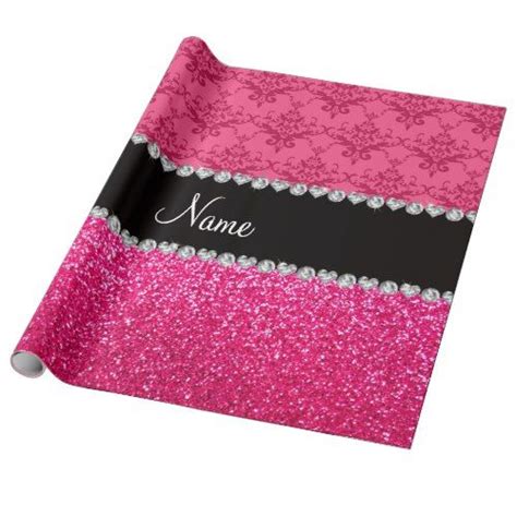 Personalized Name Pink Damask Pink Glitter Wrapping Paper Glitter Wrapping Paper