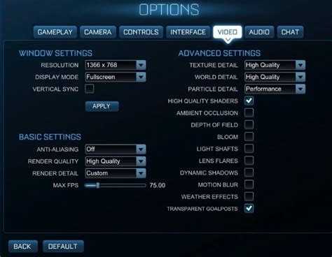 Rocket League Best Graphics settings for High FPS