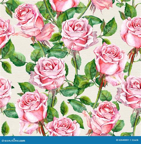 Watercolor Pink Rose Flowers Repeated Pattern Stock Illustration