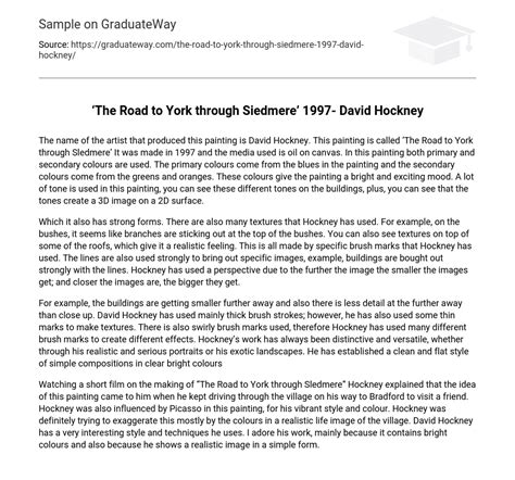 ⇉‘the Road To York Through Siedmere 1997 David Hockney Essay Example
