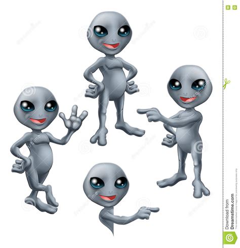 Cartoon Grey Alien Set Stock Vector Illustration Of Extraterrestrial