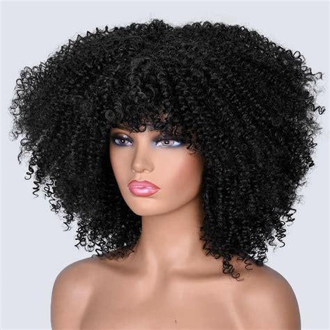 Women Fashion Black Kinky Curly Wigs Short Curly Afro Wig With Bangs Heat Safe Ebay