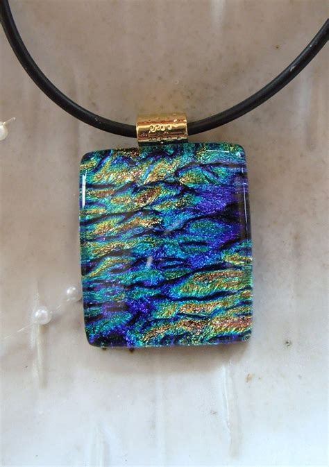 Dichroic Fused Glass Pendant Necklace Glass Jewelry Blue Etsy