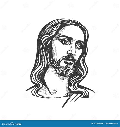 Jesus Christ Graphic Portrait Hand Drawing Vector Stock Vector