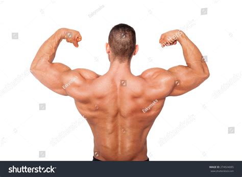 Sexy Shirtless Bodybuilder Showing Biceps Health Foto Stok 274924085