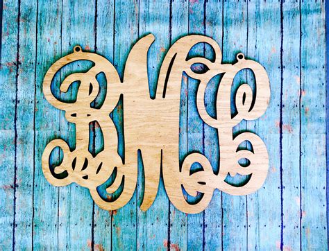 Wooden Script Monogram With 3 Letters 16