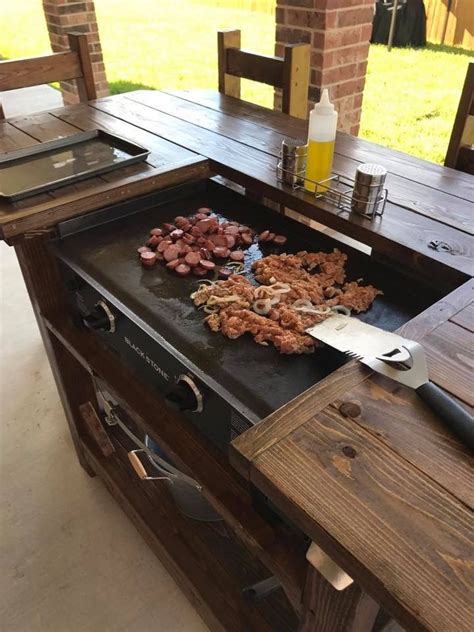 Custom Made Blackstone Griddle Table With 5 Bar Style Chairs Outdoor