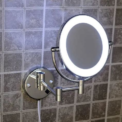 Bath Mirrors Brass Cosmetic Makeup Mirror Led Light Of Bathroom Floding Round 2 Face Wall