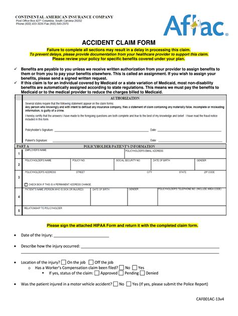 Accident Claim Form Aflac Fill Online Printable Fillable Blank