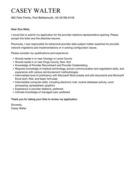 Provider Relations Representative Cover Letter Velvet Jobs