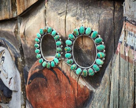 Large Hoops Turquoise Earrings For Women Native American Indian Jewelry