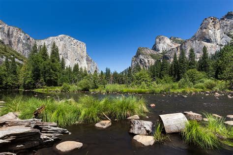 Classic View Of Yosemite Valley In Yosemite National Park California