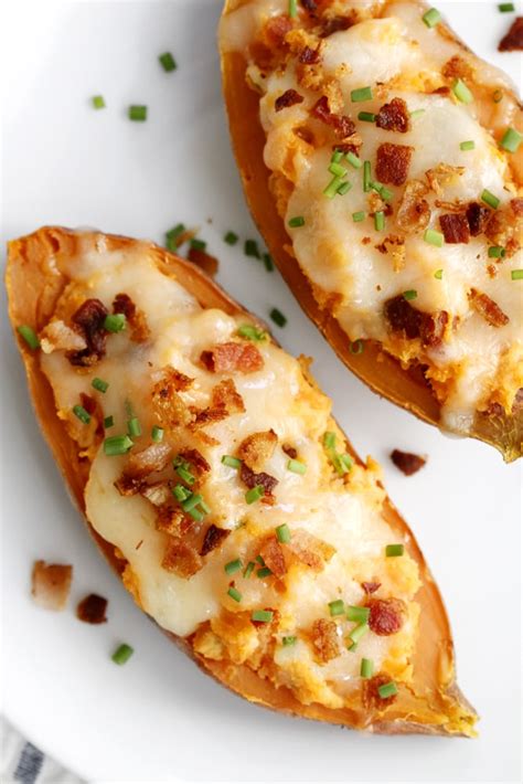 Baked potato baked potatoes are a little difficult to get just right. Twice Baked Sweet Potatoes with Bacon and Chives | Girl ...