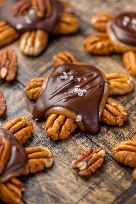 **this is extremely hot, be careful**. Easy Dark Chocolate Salted Caramel Pecan Turtles