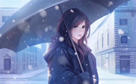 Online Crop Hd Wallpaper Black Haired Female Anime Character Winter