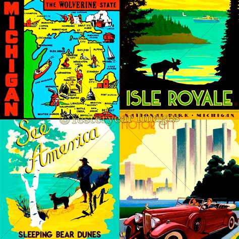Vintage Michigan Travel Posters Printable Digital Images