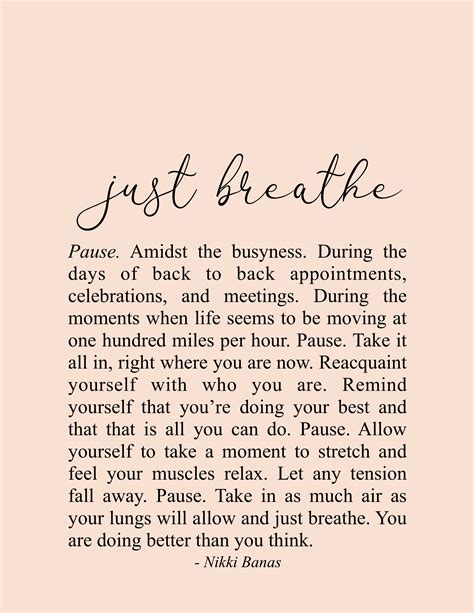 Just Breathe 85 X 11 Print Nikki Banas Just Breathe Quotes