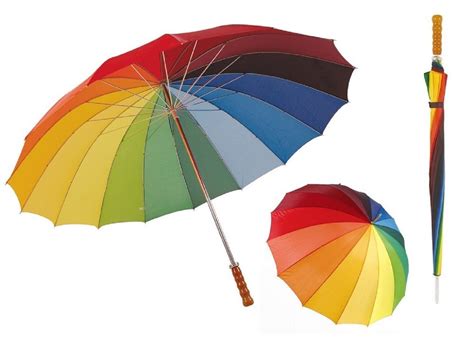 Gents Rainbow Walking Umbrella Golf Rain Brolly Wooden Handle Steel Crook 58 Wooden Handles