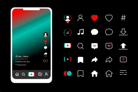 Tiktok mobile interface with color icon app. Tiktok app interface with icons collection | Free Vector