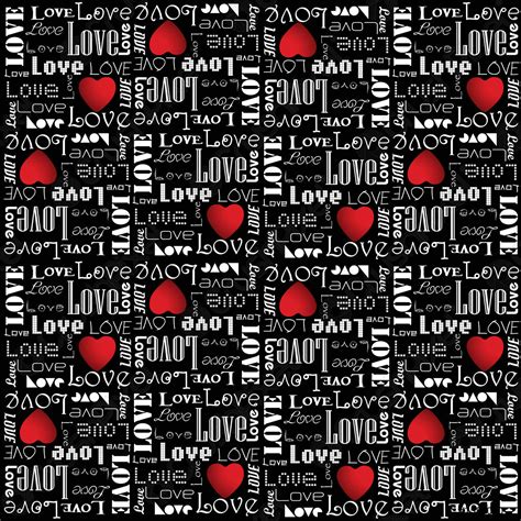 Vector Valentine Pattern With White Color Love Text On Black Stock