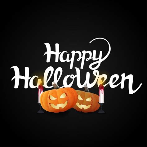 Happy Halloween Pumpkins And Candles On Black 1233242 Vector Art At