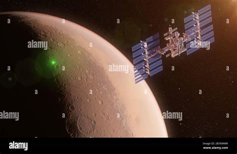 Space Station Orbiting Mars Computer Illustration Stock Photo Alamy