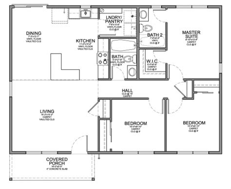 Fascinating Floor Plan For A Small House 1150 Sf With 3 Bedrooms And 2