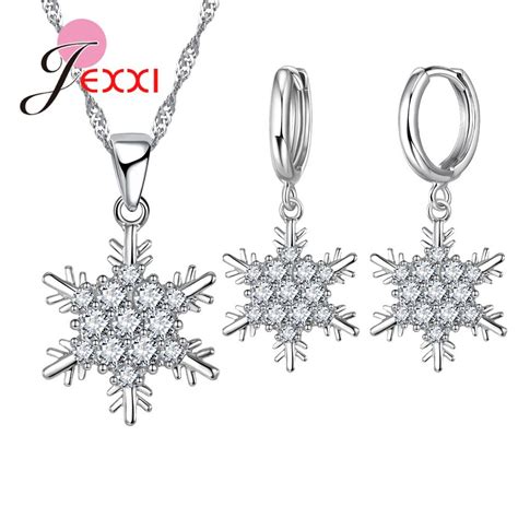 Charming High Quality Snowflake Necklace Earring Romantic 925 Silver