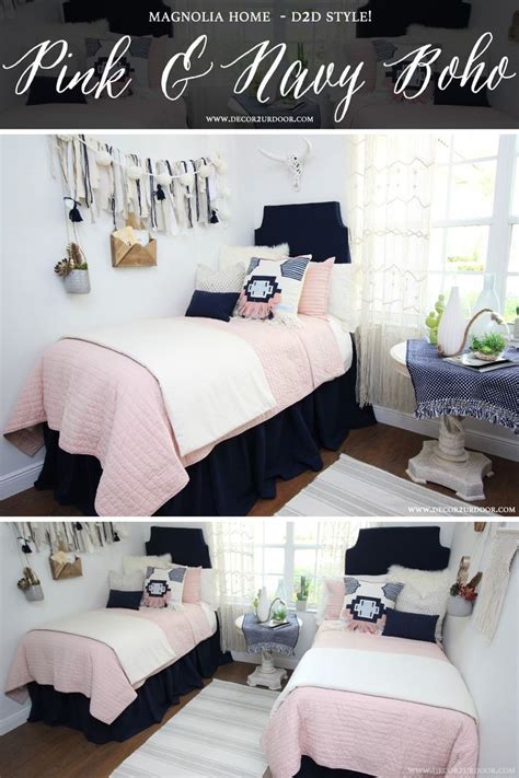 go boho this matching boho dorm room is sheer perfection i m obsessed with the navy and blush