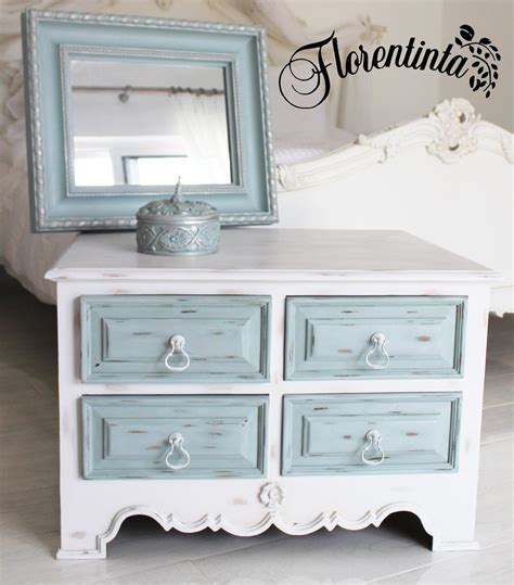Shabby Chic Cabinet In White Frenchic Furniture Paint With Duck Egg