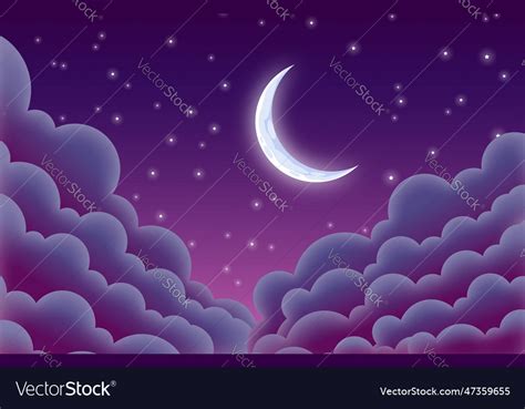 Beautiful Starry Crescent Moonlit Night Royalty Free Vector