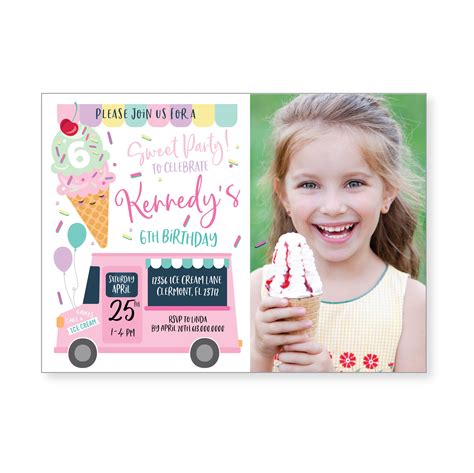 Ice Cream Photo Invitation Ice Cream First Birthday Sweet Birthday