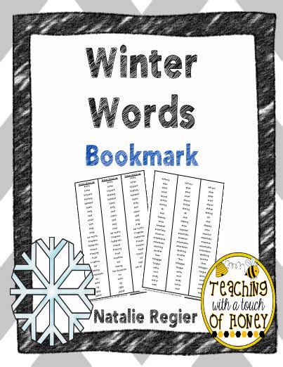 Winter Words Bookmarks Writers Workshop Kindergarten Winter Words