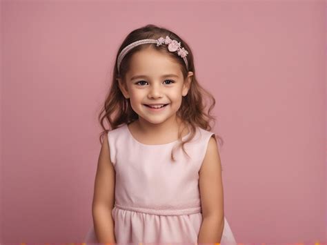 Una Niña De 4 Años Vestida De Color Rosa Claro Sobre Un Fondo Pastel