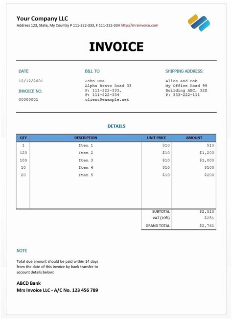 Consulting Invoice Template Word Beautiful Free Receipt Template Word