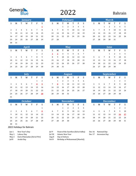 2022 Bahrain Calendar With Holidays