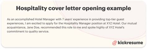 Cover Letter Examples For Hospitality Industry