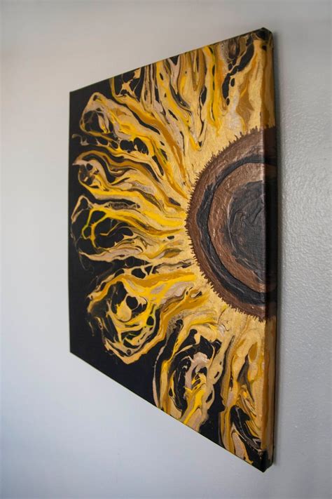 Sunflower Acrylic Pour Painting In 2021 Fluid Art Art Painting