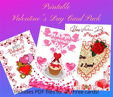 Digital Valentines Day Card Pack Printable 5x7 Cards Etsy