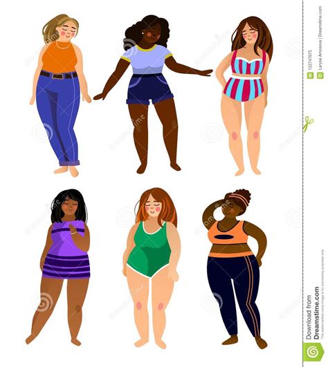 Set Of Multiracial Plus Size Women Models With Different