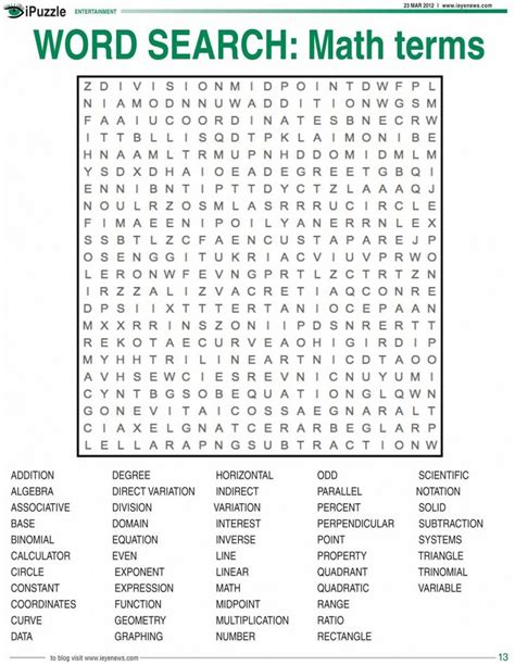 Math Word Searches Printable