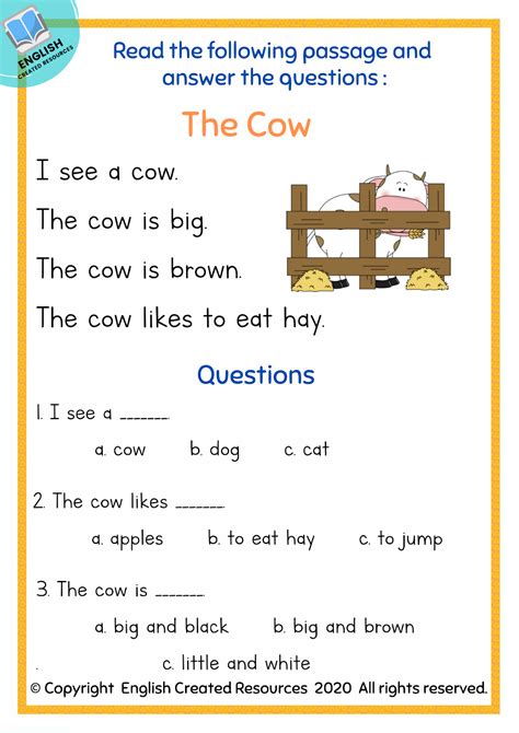 Kindergarten Reading Comprehension Part 1 English Created Resources