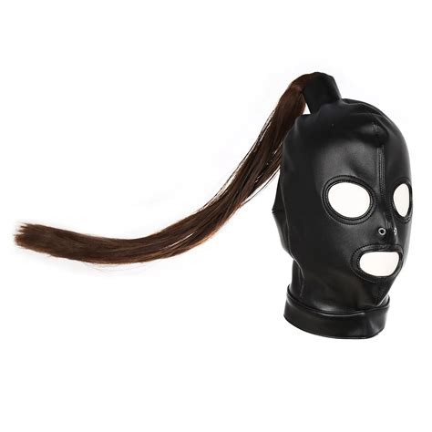 БДСМ раб аксессуары кожа связывание маска капюшон с волос подголовник Фетиш Грудь Пояс воротник