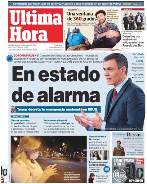Periódico Última Hora España Periódicos De España Edición De Sábado