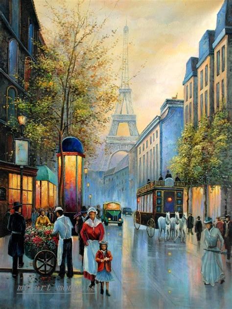 Oil Painting Street Paris With Eiffel Tower On Canvas 36x48 Paris Art